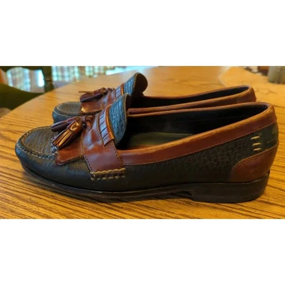 H.S. Trask Brown / Black Men's US 8M Brazil Leather Kiltie Tassel Loafers Shoes